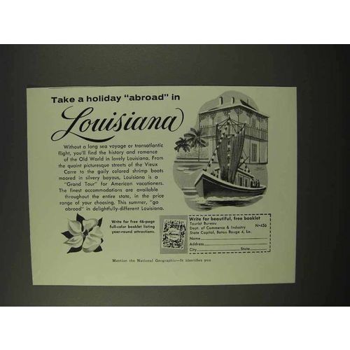 1956 Louisiana Tourism Ad - Take a Holiday Abroad