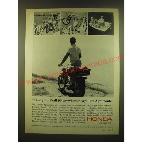 1966 Honda Trail 90 Motorcycle Ad - Take your Trail 90 anywhere, says Bob