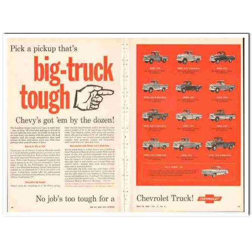 CHEVROLET 1959 Big truck tough Fleetside Stepside pickup vintage ad