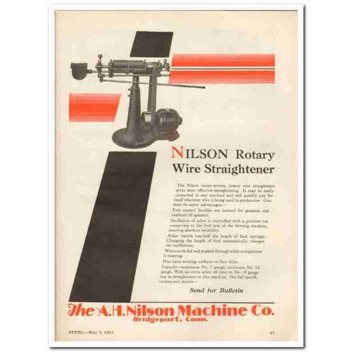 A H NILSON MACHINE COMPANY 1931 Rotary wire straightener vintage ad
