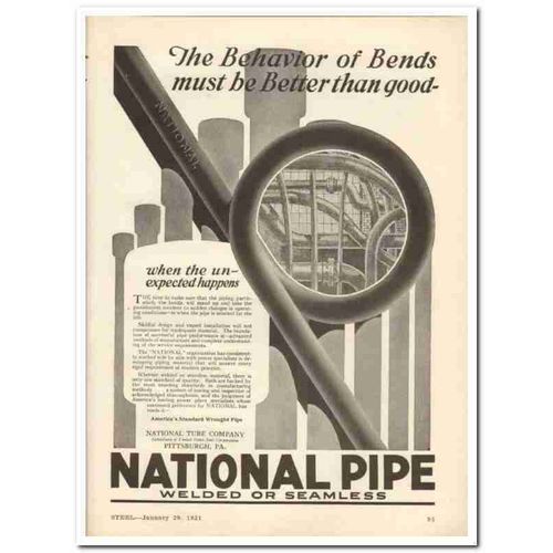 NATIONAL TUBE COMPANY 1931 bends welded seamless pipe vintage ad