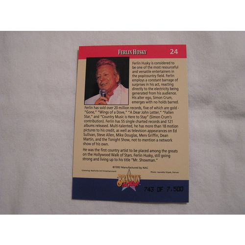Ferlin Husky 1993 Hit Branson On Stage FACSIMILE AUTOGRAPH NO. 24 734 0f 7500