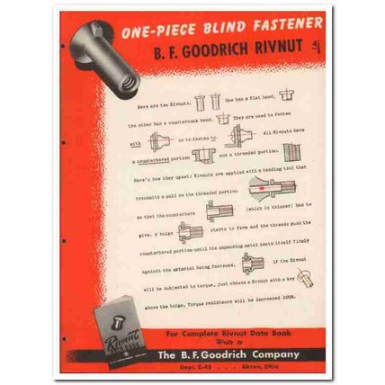 B F Goodrich Company 1945 vintage industrial catalog blind fasteners
