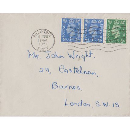 GB 1951 cover Braintree to London