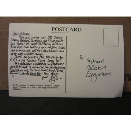 THE FLOWER SELLER, LONDON postcard advertising GIBBONS POSTCARD CATALOGUE 1987 =