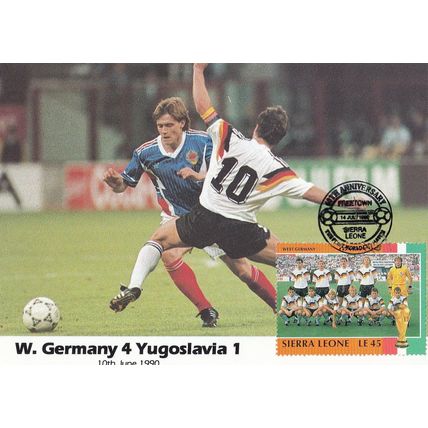 West Germany 4 Yugoslavia 1 World Cup 1990 Limited Edition Stamp Postcard