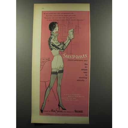 1953 Blue Swan Suspants Garty-panty Ad - The so-simple way to stocking security