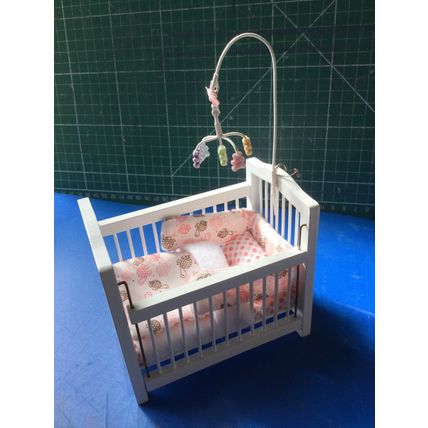 Dressed Cot, Chair & Rocking Horse Pink Nursery Set 1:12th Dolls House Miniature