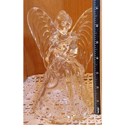 Vintage Heavy Clear Crystal Angel Playing Harp 7.5" H 5.5" W Candle Holder