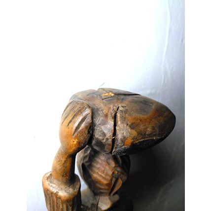 African Sculpture Tribal Woman Water Pot on Head Wood Carving - Abstract Art 19"
