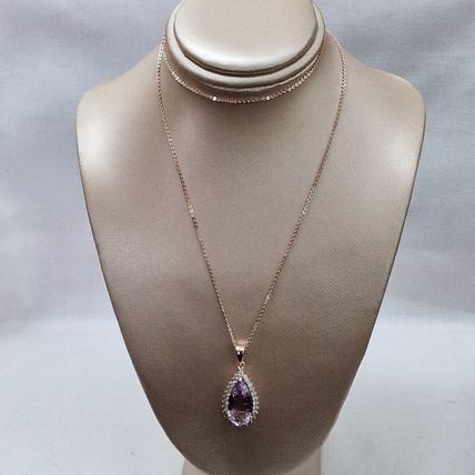 Rose de France Amethyst Zircon Pendant 18k Rose Gold Vermeil Overlay 925 Silver
