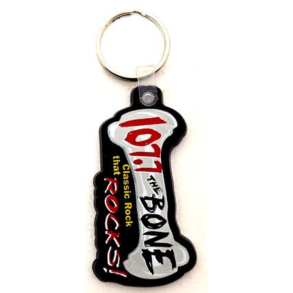 107.7 The Bone Classic Rock Advertising Keychain Charm Fob Purse Bag Luggage