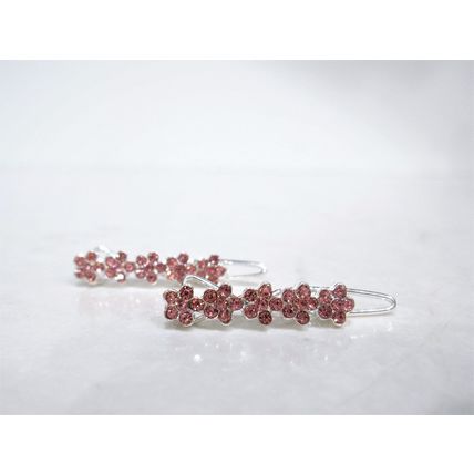 Two small tiny pink flower crystal hair pin clip barrettes fine hair