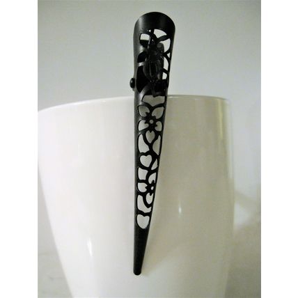 3 inch black filigree flower smaller alligator hair claw clip clamp