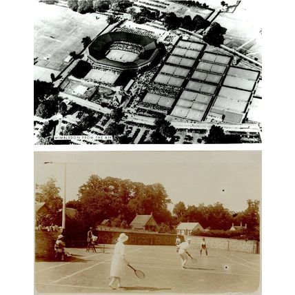 Wimbledon From The Air Tennis 2x Vintage Real Photo Postcard s