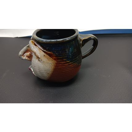 Rare Vintage Unique Signed & Hand Crafted Stoneware Pottery Face Mug Cup Coffee