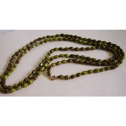 Vintage Retro Murano Green Agate Scottish Pebble Glass Bead 52" Necklace
