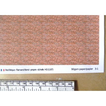 Papier "Brique rouge - Flamand bond -propre" - pour HO gauge-échelle 1:87-A4