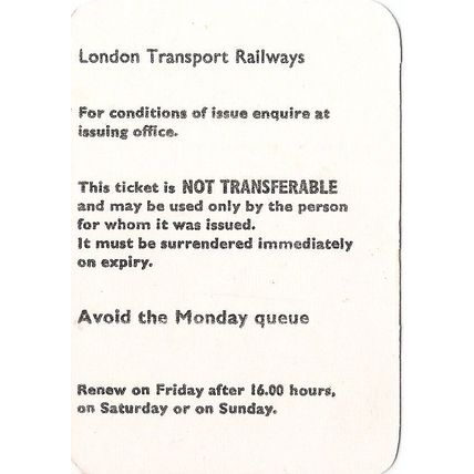 London Transport Railways Weekly Ticket - Plaistow and Temple