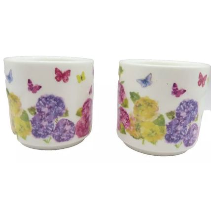 Butterfly & Flower Egg Cups Set of Two Ceramic Fine China Ceramic 5 CM Tableware