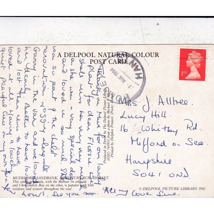 Mudeford Sandbank Christchurch Dorset Postcard posted 1994 creased