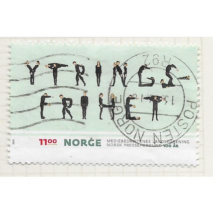 NORWAY 2010 FREE PRESS 100 YEARS FREEDOM OF SPEECH LIVE ART FORM 11Kr USED