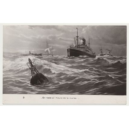 En rade à l'heure de la marée ship Art painting early 20th C. PC 3