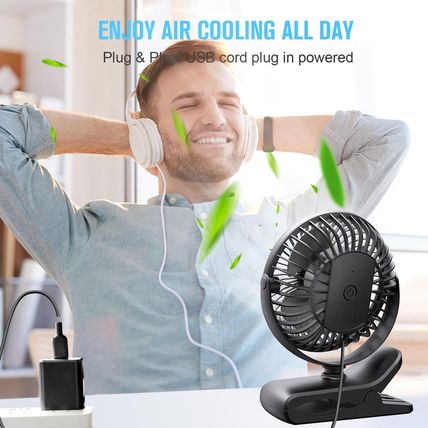 BESKAR Small Clip on Fan, 3 Speeds USB Fans with Strong Airflow, Clip & Desk Fan