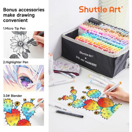 Shuttle Art 310 Colors Alcohol Markers, 309 Colors Dual Tip Art Marker Set plus