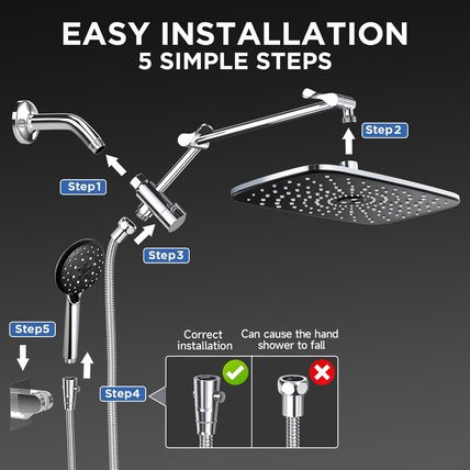 Veken Wide Rain Shower Head with 6 Modes Handheld Water Spray，High Pressure Show