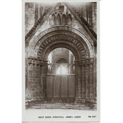 West Door, Kirkstall Abbey, Leeds, Yorkshire, England, UK - Real Photo Postcard