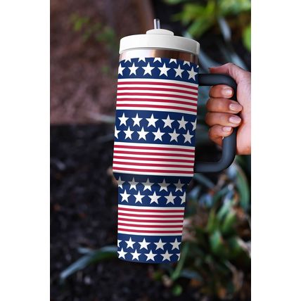 Bluing Stars and Stripes Print Handled Thermos Cup 40oz
