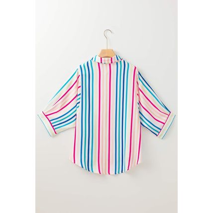Pink Stripe 3/4 Sleeve Button Up Casual Shirt