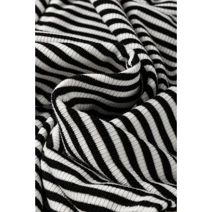Black Stripe Knit Mock Neck Long Sleeve Slim Top