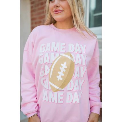 Pink GAME DAY Football Rugby Print Casual Sweatshirt