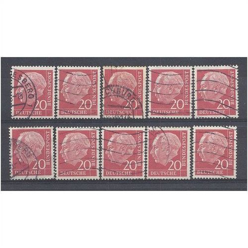 BULK STOCK.SG1111 20pf President Heuss (Red) x 10.Fine Used.westgermanya