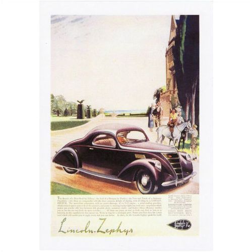 Postcard Poster Art Lincoln Zephyr Automobile USA 1930's UK Luxury Car Advert