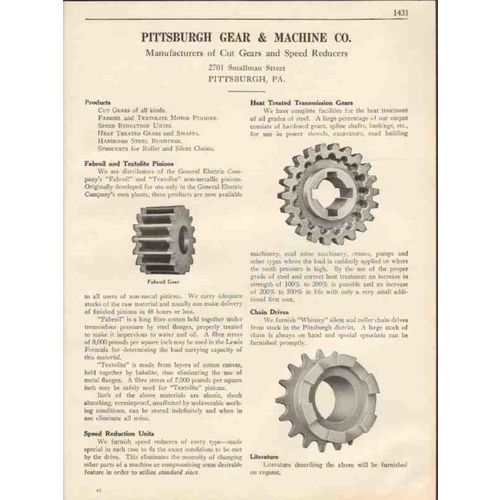 pittsburgh gear machine company 1931 fabroil textolite vintage catalog