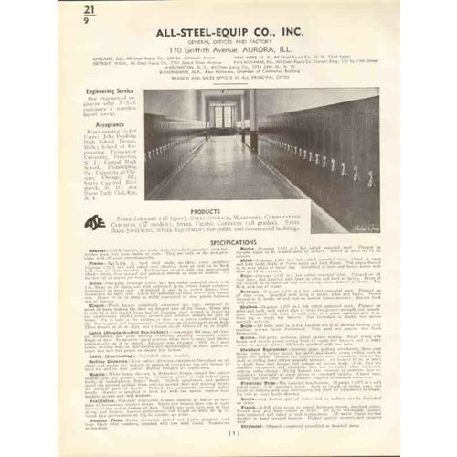 all-steel-equip company 1938 steel lockers wardrobes vintage catalog