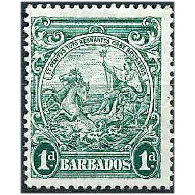 Barbados 1942 SG249b 1d Blue-Green Perf 13.5 x 13 Mounted Mint . ..