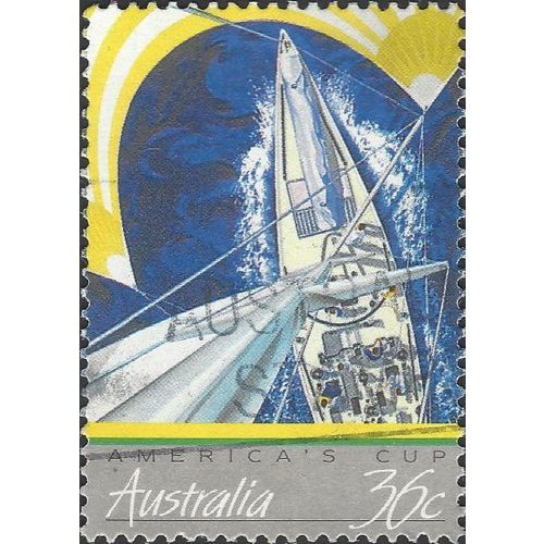 AUSTRALIA, SPORT, America's Cup, view of deck, blue yellow 1987, 36c