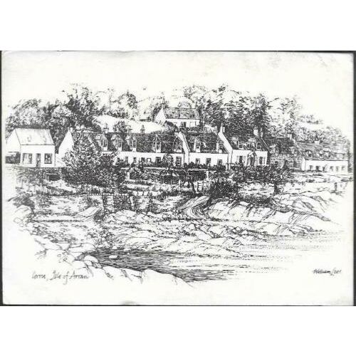 Corrie, Isle of Arran, Ayrshire - art postcard by William Lees, Brodick pmk 1979