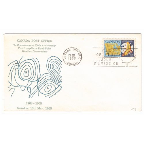 CANADA 1968 BICENTENARY METEOROLOGICAL READINGS EMBOSSED FIRST DAY COVER OTTAWA