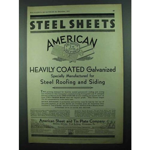 1931 American Sheet and Tin Plate Company Ad