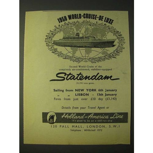 1958 Holland-America Line Cruise Ad - 1959 World-Cruise-de Luxe