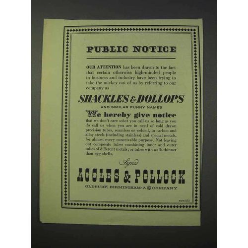 1959 Accles & Pollock Steel Tubes Ad - Public Notice