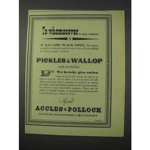 1959 Accles & Pollock Steel Tubes Ad - To Whomever