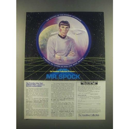1985 Hamilton Collection Ad - Mr. Spock Star Trek Plate