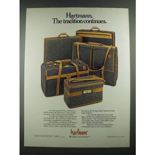 1988 Hartmann Mountain Blue Tweed and Smokey Blue Packcloth Luggage Ad