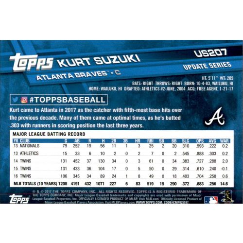 2017 Topps Baseball UPD Kurt Suzuki #US207
